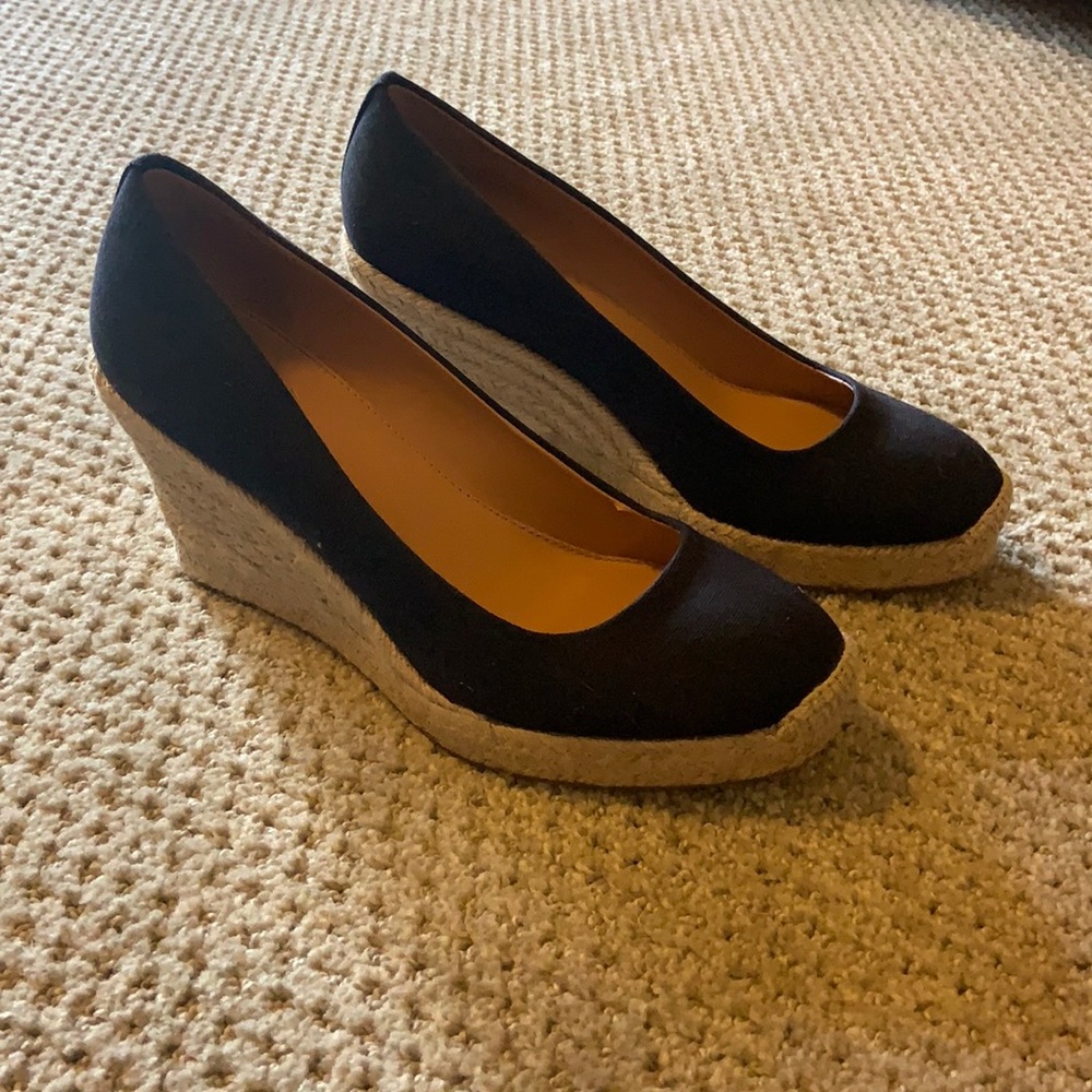 J Crew Black and Tan wedges